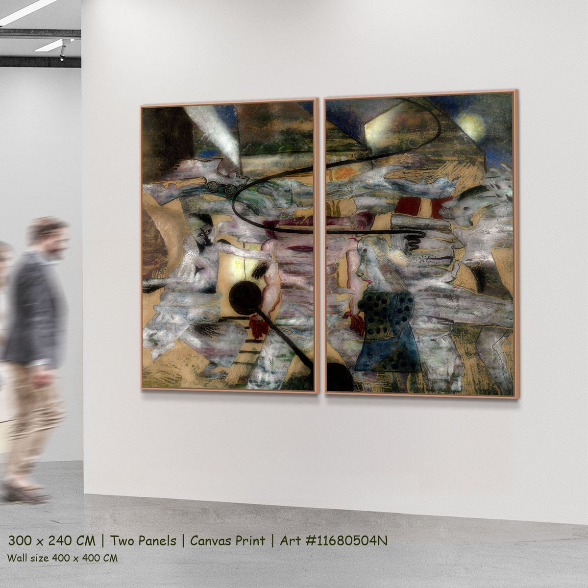 The Monster by Frits Van den Berghe as a large two-panel brown and grey Surrealist canvas set