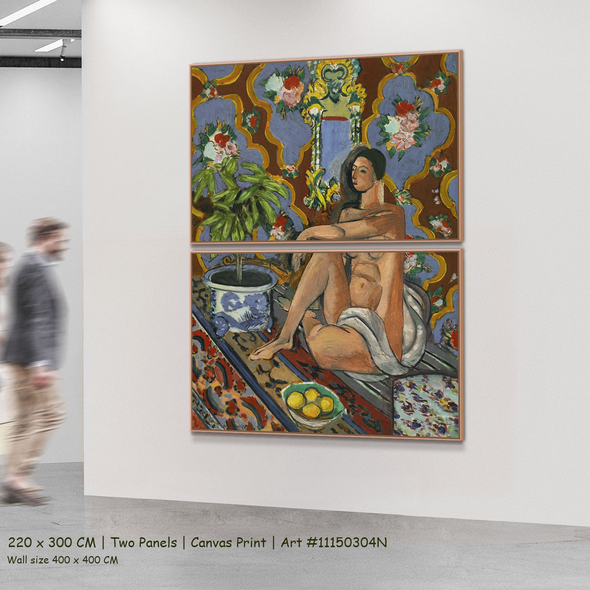 Decorative Figure on an Ornamental Background by Henri Matisse as a large two-panel blue and brown Fauvist canvas set