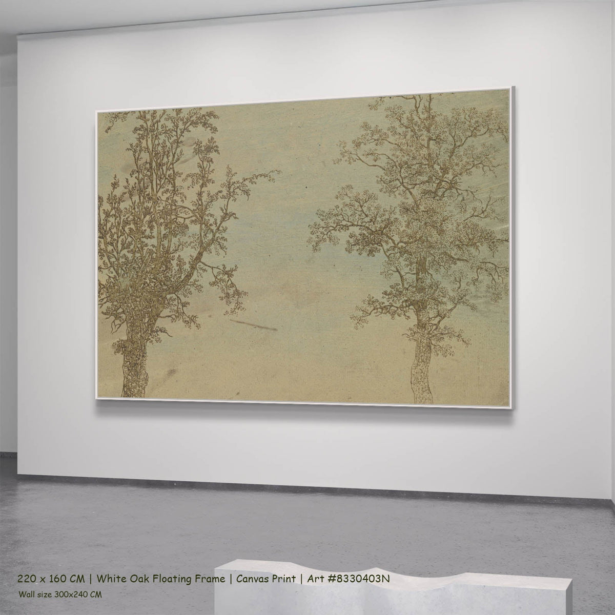 Hercules Segers — Two Trees: An Alder and an Ash Line-Art canvas wall art in a white oak floating frame, 220 × 160 cm