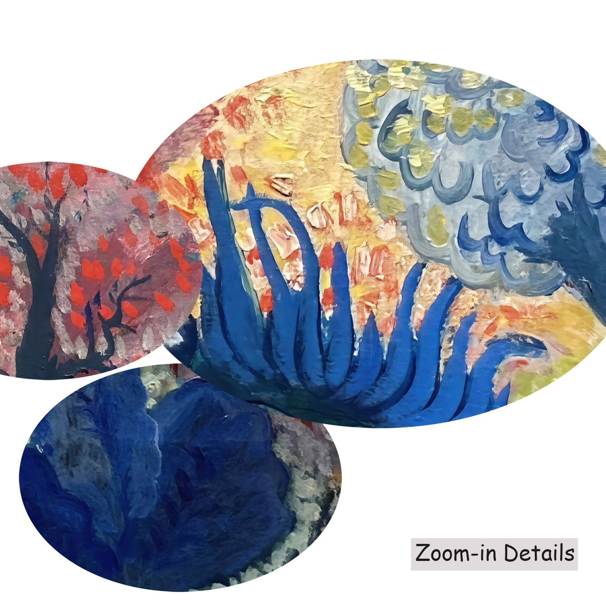 Close-up detail of the brushwork on In the Realm of Fantasy, a large yellow and blue Fauvist canvas by Isaac Grünewald