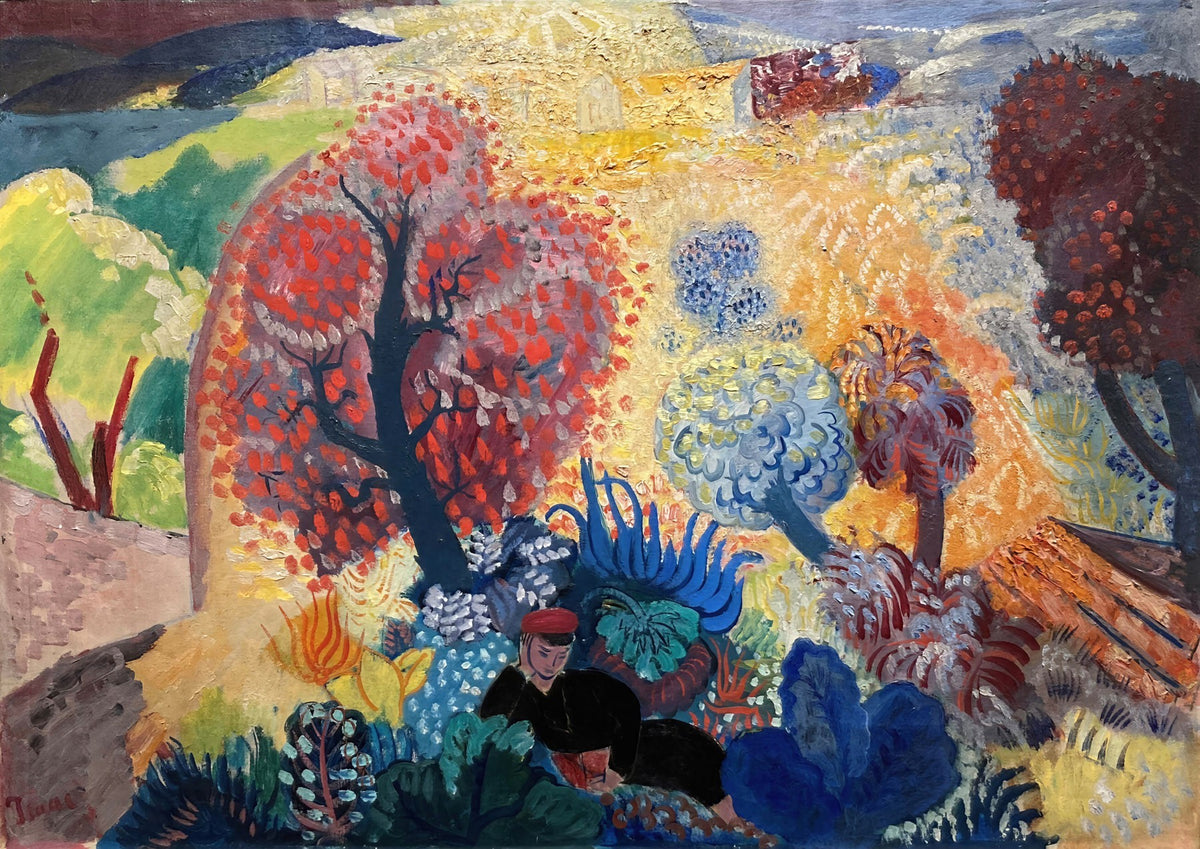 Large yellow and blue Fauvist canvas print of In the Realm of Fantasy by Isaac Grünewald