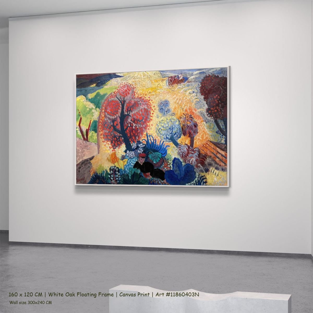 In the Realm of Fantasy by Isaac Grünewald in a white oak floating frame, large yellow and blue Fauvist canvas