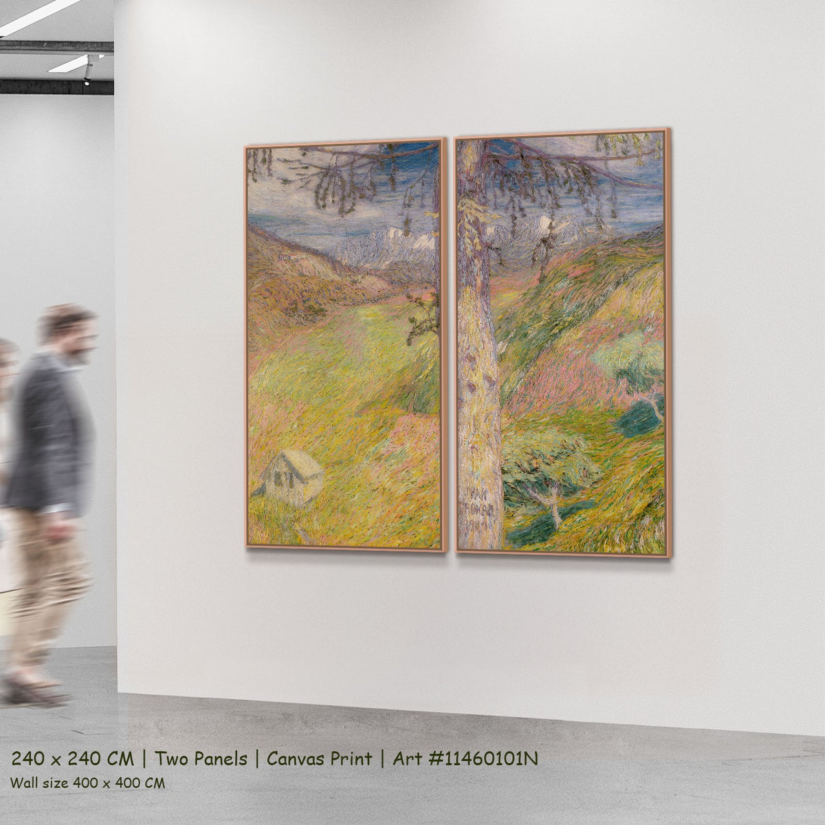 Larch by Ivan Grohar as a large two-panel yellow and pink Impressionist canvas set