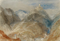 Large brown and grey Landscape canvas print of Castle on Height near Geneva by J.M.W. Turner