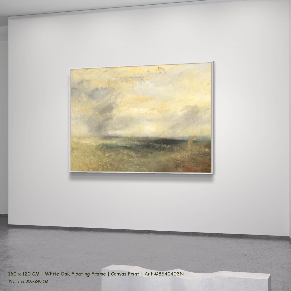 J.M.W. Turner — Margate, from the Sea Seascape canvas wall art in a white oak floating frame, 160 × 120 cm