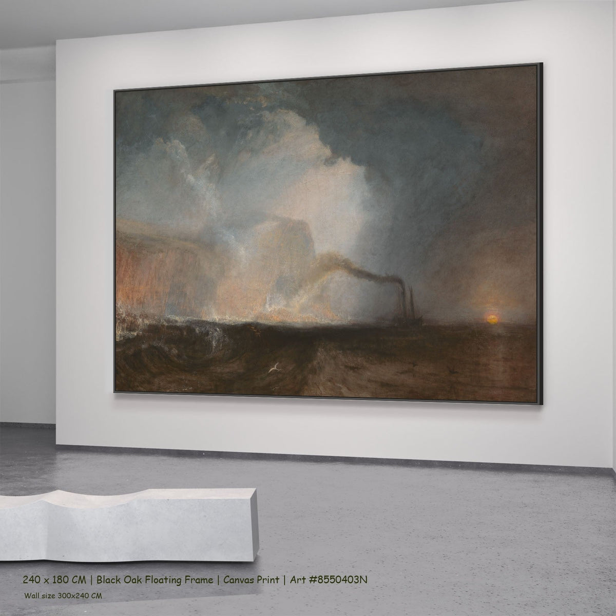 J.M.W. Turner — Staffa, Fingal's Cave Seascape canvas wall art in a black oak floating frame, 140 × 100 cm
