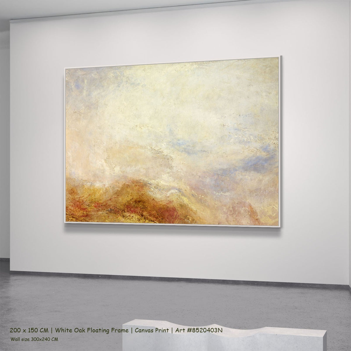 J.M.W. Turner — A Mountain Scene, Val d'Aosta Landscape canvas wall art in a white oak floating frame, 220 × 160 cm
