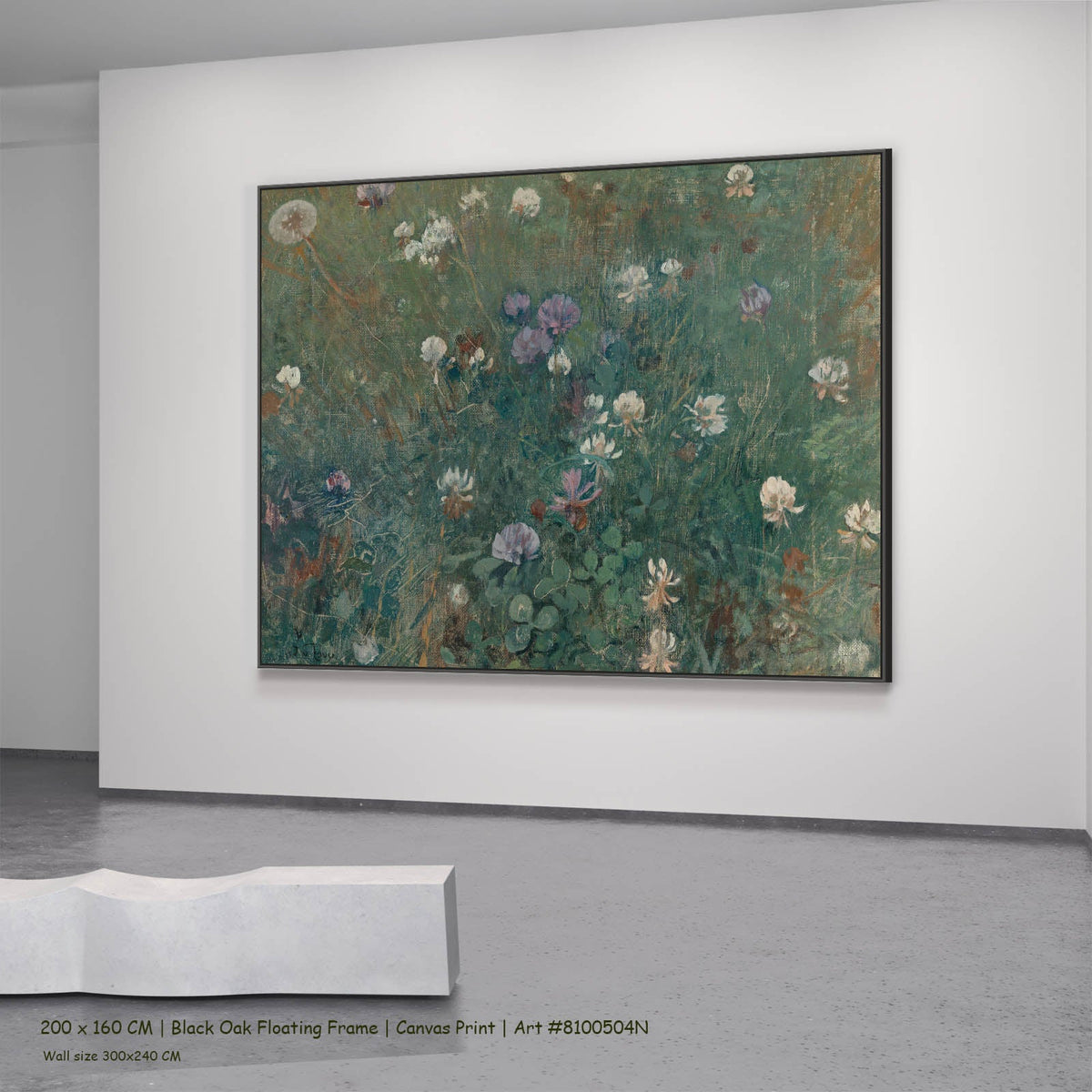 Jac van Looij — Blooming Clover Meadow canvas wall art in a black oak floating frame, 200 × 160 cm