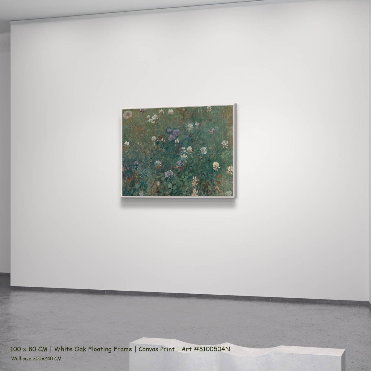 Jac van Looij — Blooming Clover Meadow canvas wall art in a white oak floating frame, 100 × 80 cm