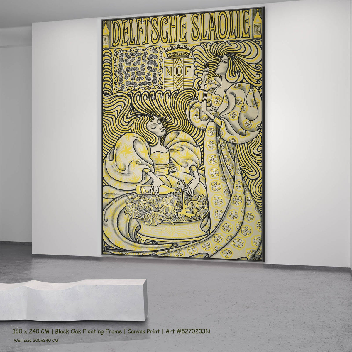 Jan Toorop — Delftsche Slaolie (Delft Salad Oil Poster) Nouveau canvas wall art in a black oak floating frame, 160 × 240 cm