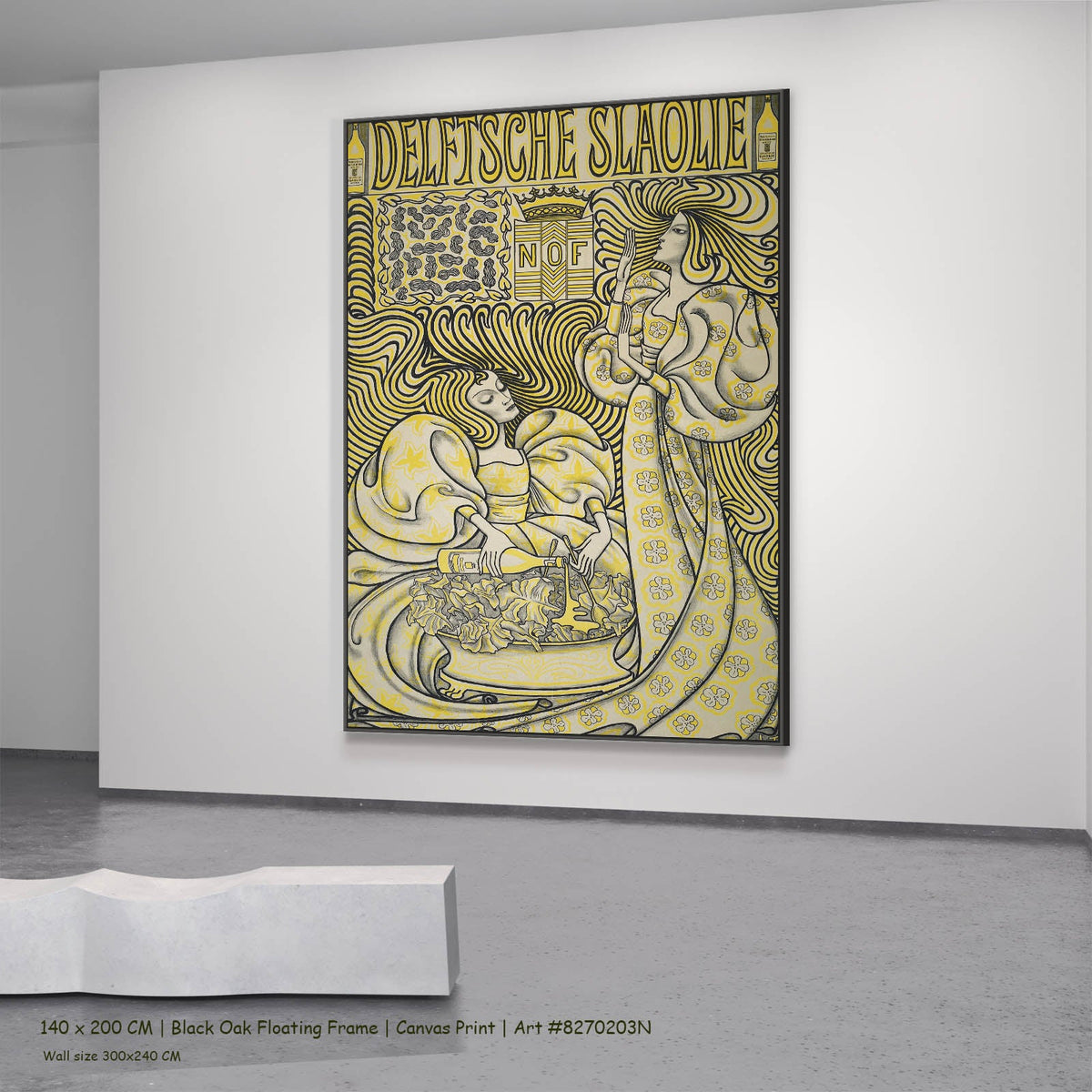 Jan Toorop — Delftsche Slaolie (Delft Salad Oil Poster) Nouveau canvas wall art in a black oak floating frame, 140 × 200 cm