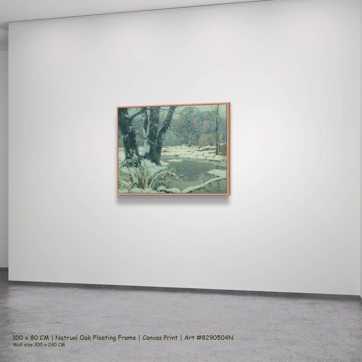 John F. Carlson — Silvered Brook Landscape canvas wall art in a natural oak floating frame, 100 × 80 cm