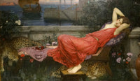 Large red and green Pre-Raphaelite canvas print of Ariadne by John William Waterhouse