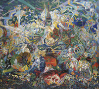 Large blue and green Futurist canvas print of Battle of Lights, Coney Island, Mardi by Joseph Stella