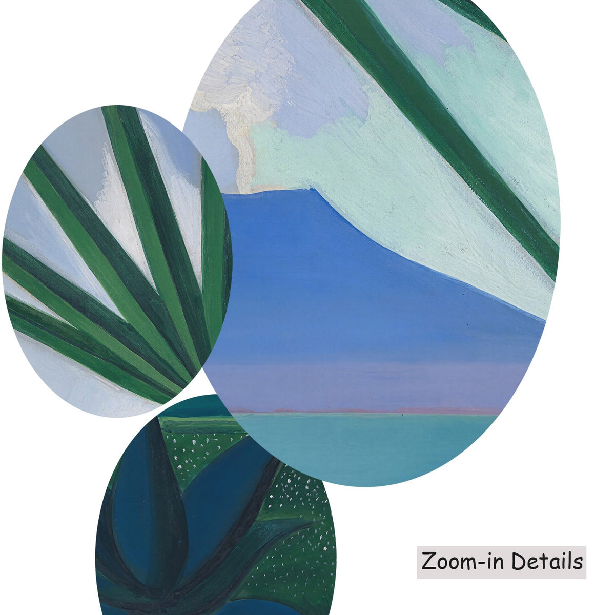 Close-up detail of the brushwork on Neapolitan Song, a large green and light blue Modernist canvas by Joseph Stella