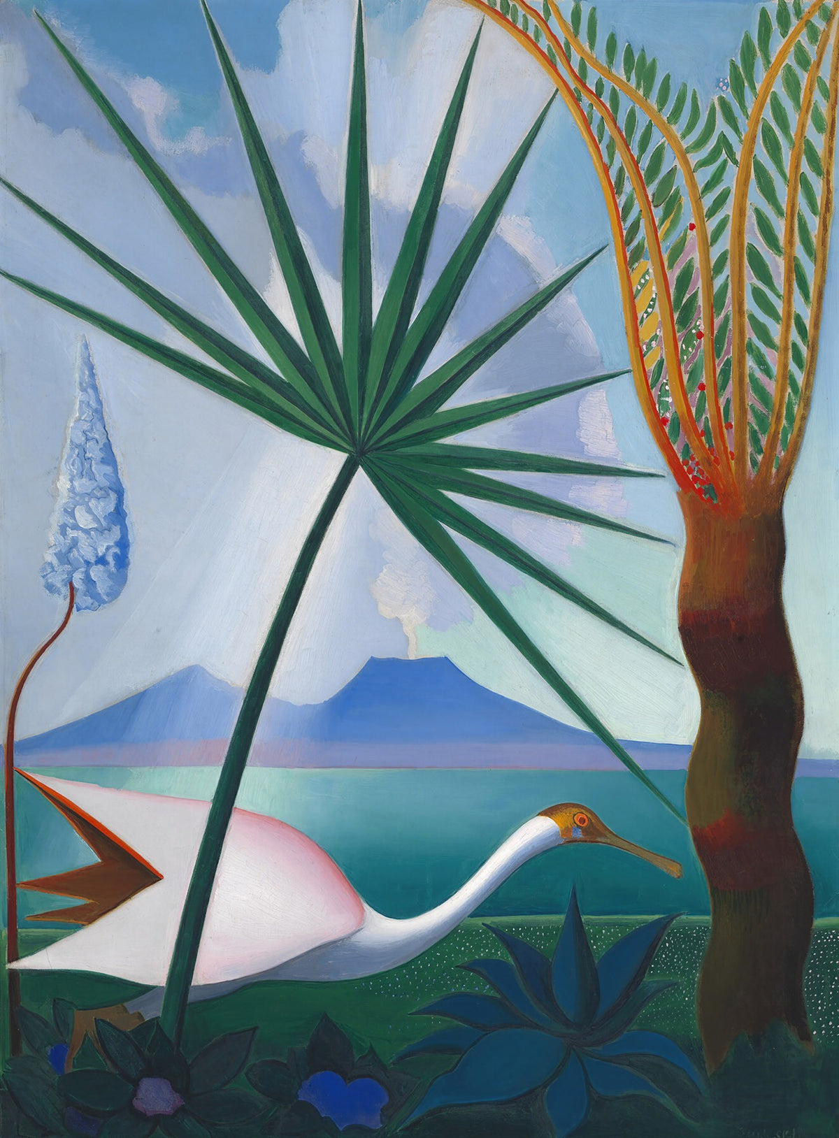 Large green and light blue Modernist canvas print of Neapolitan Song by Joseph Stella