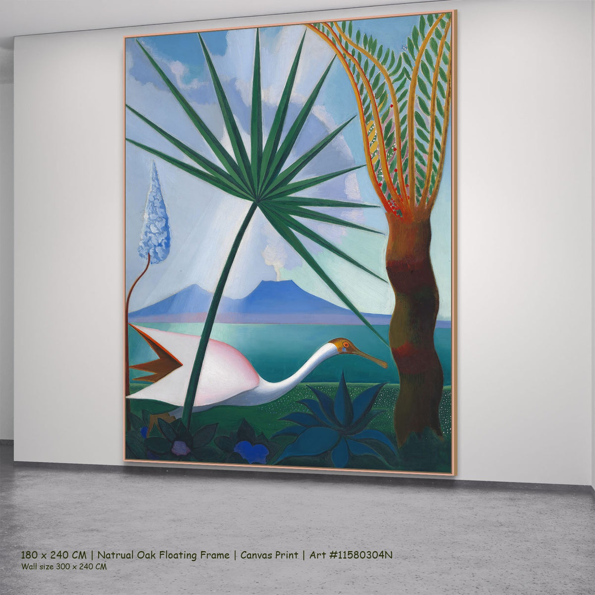 Neapolitan Song by Joseph Stella in a natural oak floating frame, large green and light blue Modernist canvas