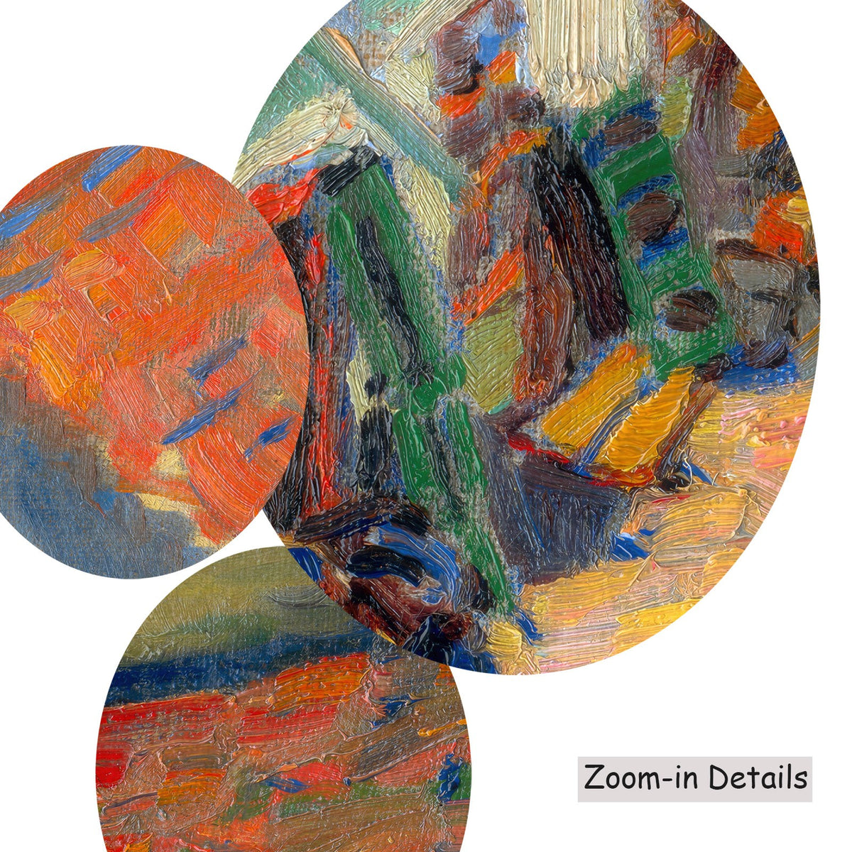 Close-up detail of the brushwork on In front of the House, a large orange and grey Expressionist canvas by Konštantín Bauer