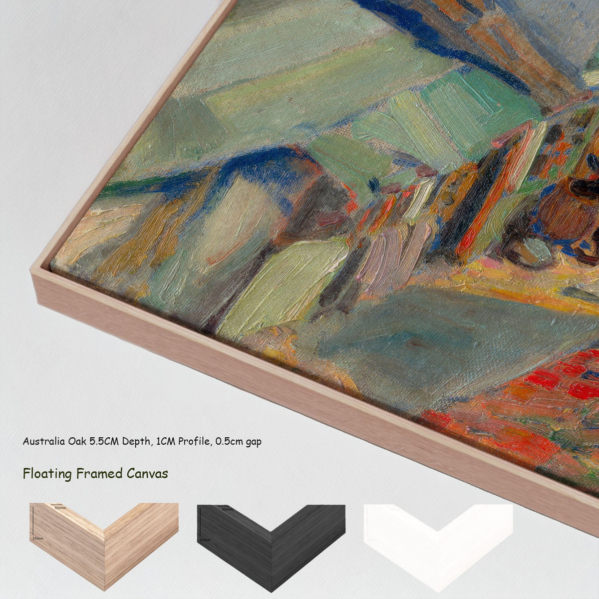 In front of the House by Konštantín Bauer in a floating frame, large orange and grey Expressionist canvas print