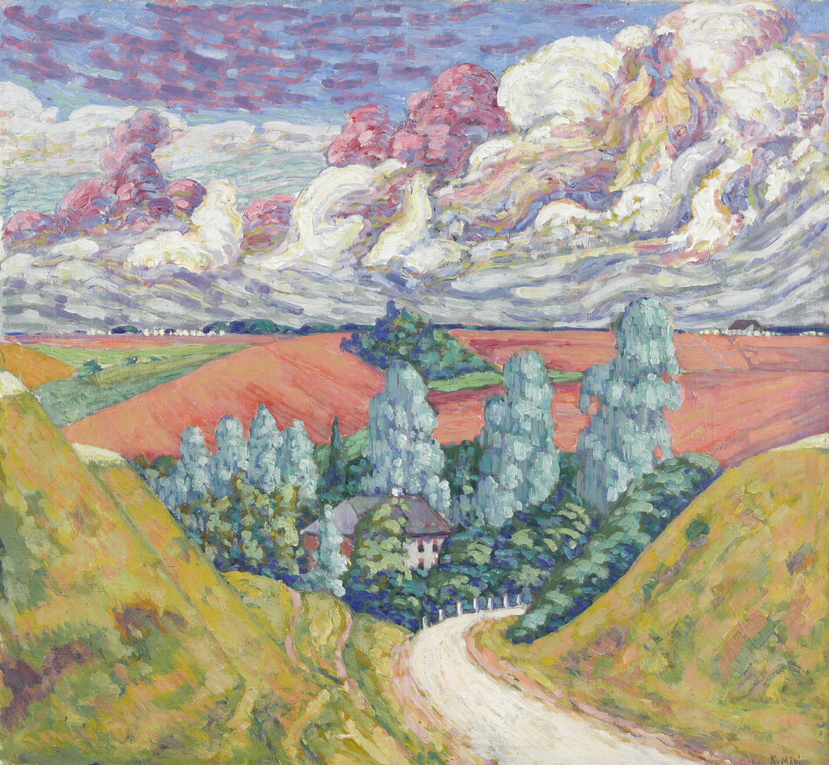 Large pink and olive Landscape canvas print of On the Road from Viljandi to by Konrad Mägi