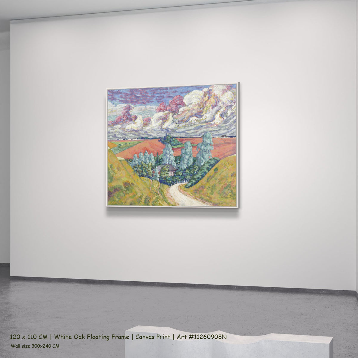 On the Road from Viljandi to by Konrad Mägi in a white oak floating frame, large pink and olive Landscape canvas