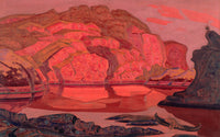 Large red and pink Symbolist canvas print of Buried Treasures by Nicholas Roerich