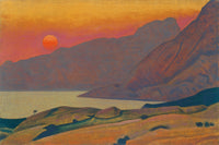 Large orange and red Symbolist canvas print of Monhegan, Maine by Nicholas Roerich