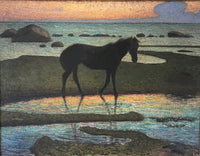 Large orange and aqua Symbolist canvas print of Horse on the beach by Nils Kreuger