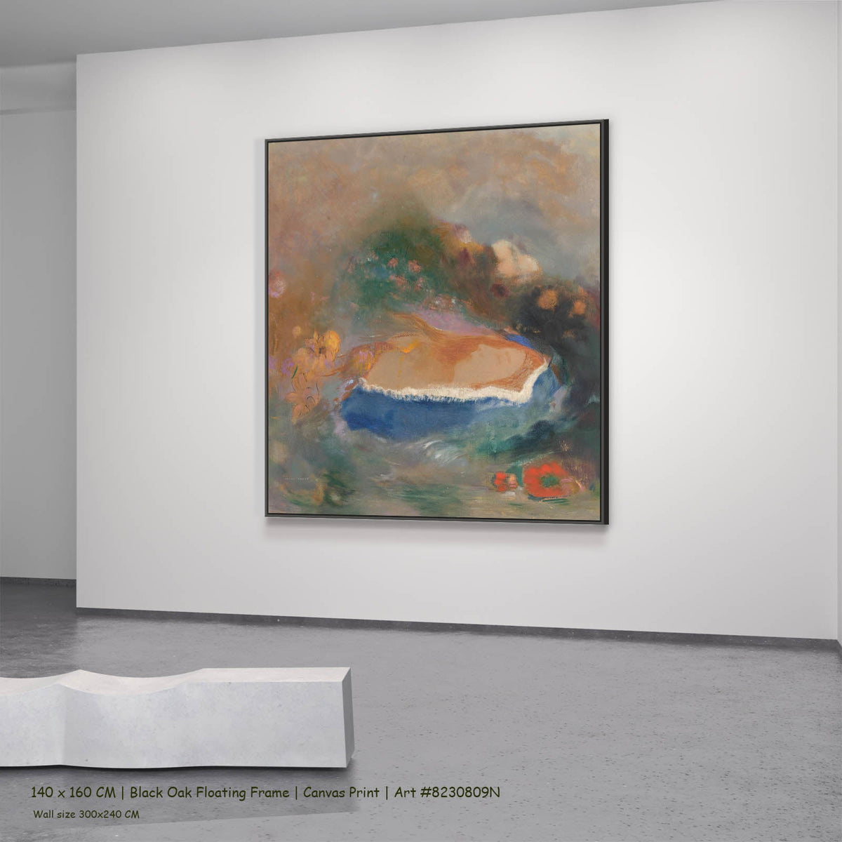 Odilon Redon — Ophelia with a Blue Wimple Figure canvas wall art in a black oak floating frame, 140 × 160 cm