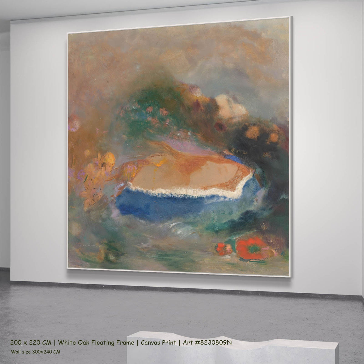 Odilon Redon — Ophelia with a Blue Wimple Figure canvas wall art in a white oak floating frame, 200 × 220 cm