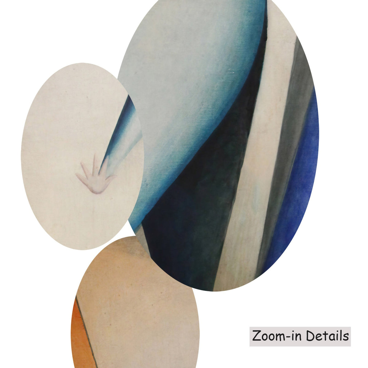 Close-up detail of the brushwork on Danceress, a large light blue and orange Modern Abstract canvas by Oskar Schlemmer