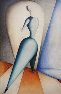 Large light blue and orange Modern Abstract canvas print of Danceress by Oskar Schlemmer