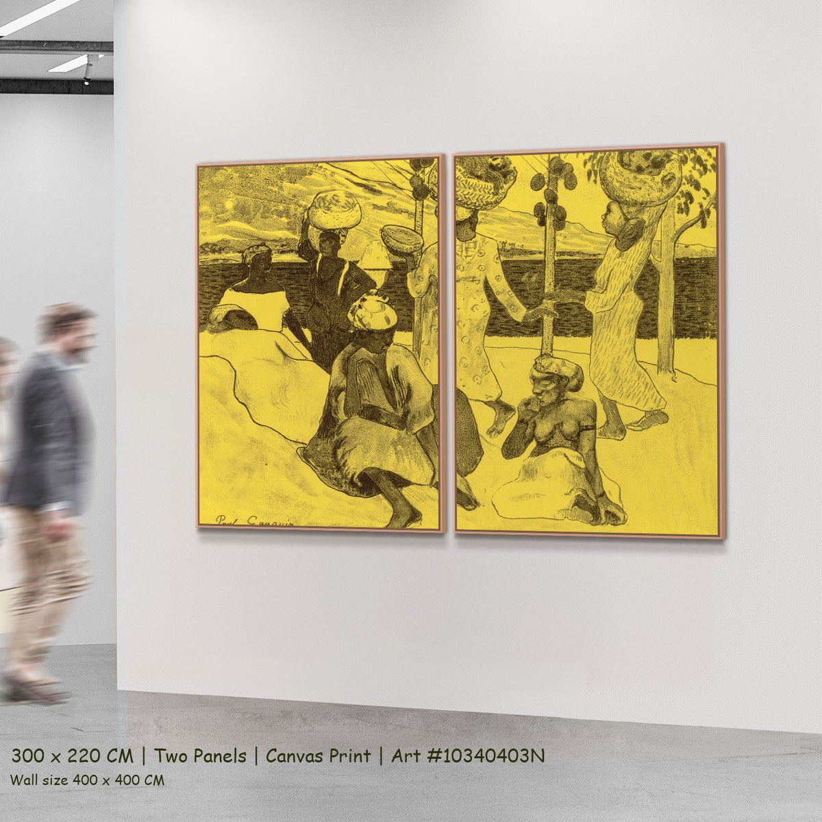 The Grasshoppers and the Ants by Paul Gauguin as a large two-panel yellow and black Symbolist canvas set
