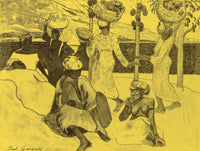Large yellow and black Symbolist canvas print of The Grasshoppers and the Ants by Paul Gauguin