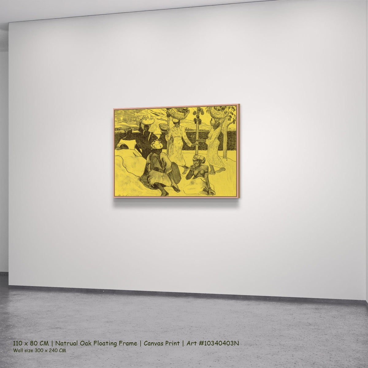The Grasshoppers and the Ants by Paul Gauguin in a natural oak floating frame, large yellow and black Symbolist canvas