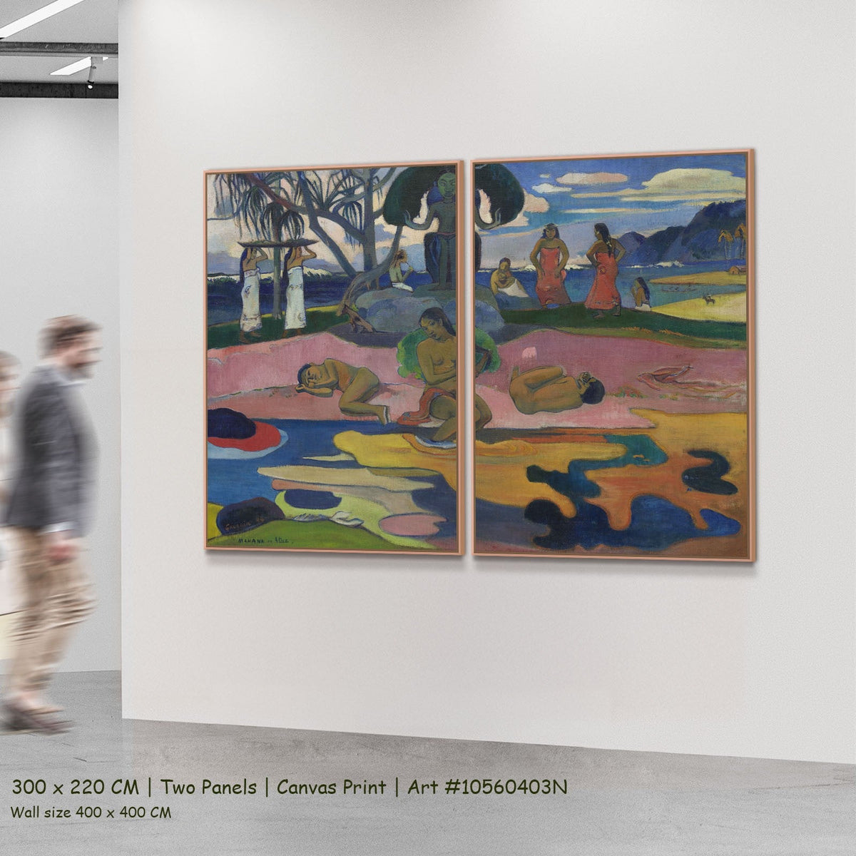 Mahana no atua by Paul Gauguin as a large two-panel pink and blue Symbolist canvas set