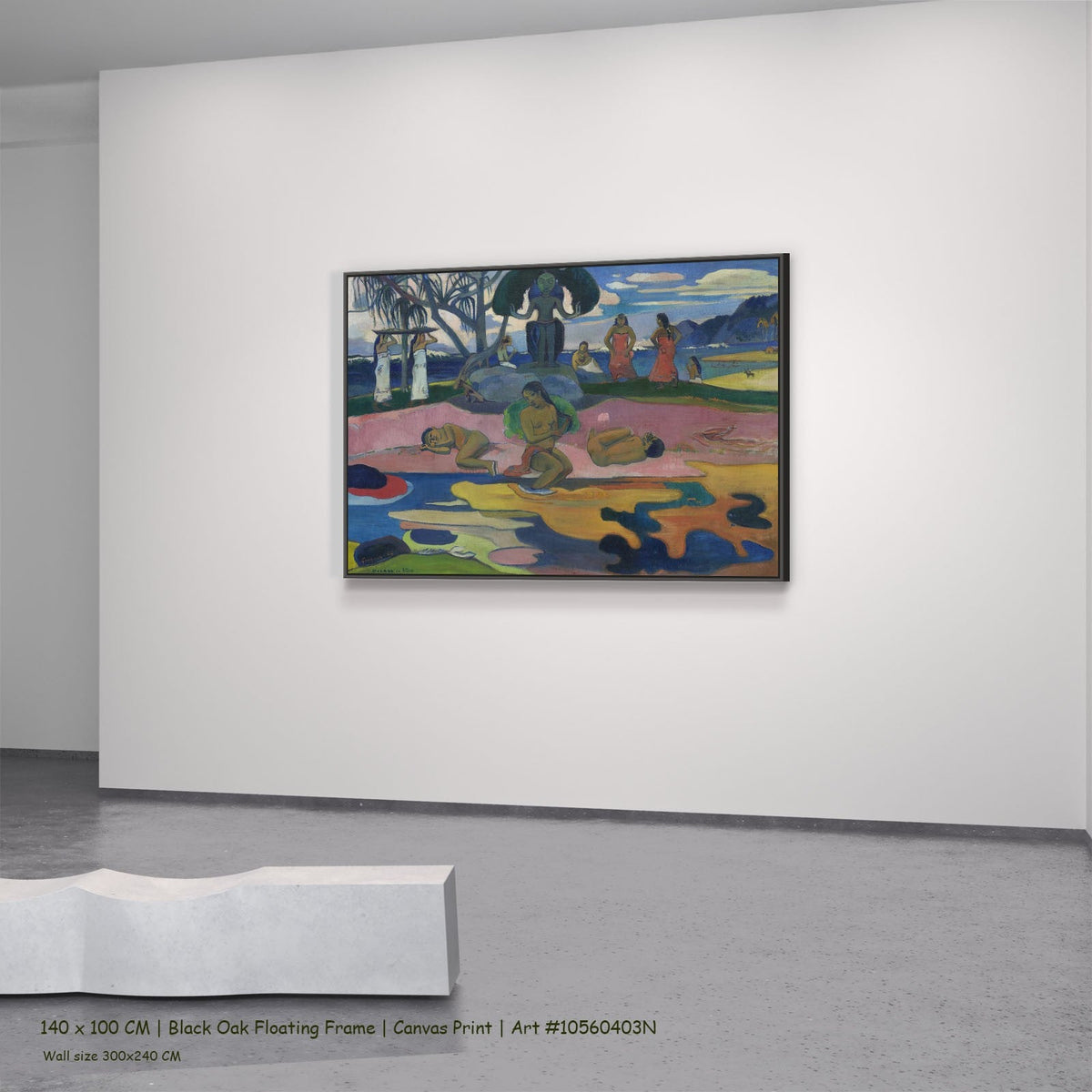 Mahana no atua by Paul Gauguin in a black oak floating frame, large pink and blue Symbolist canvas