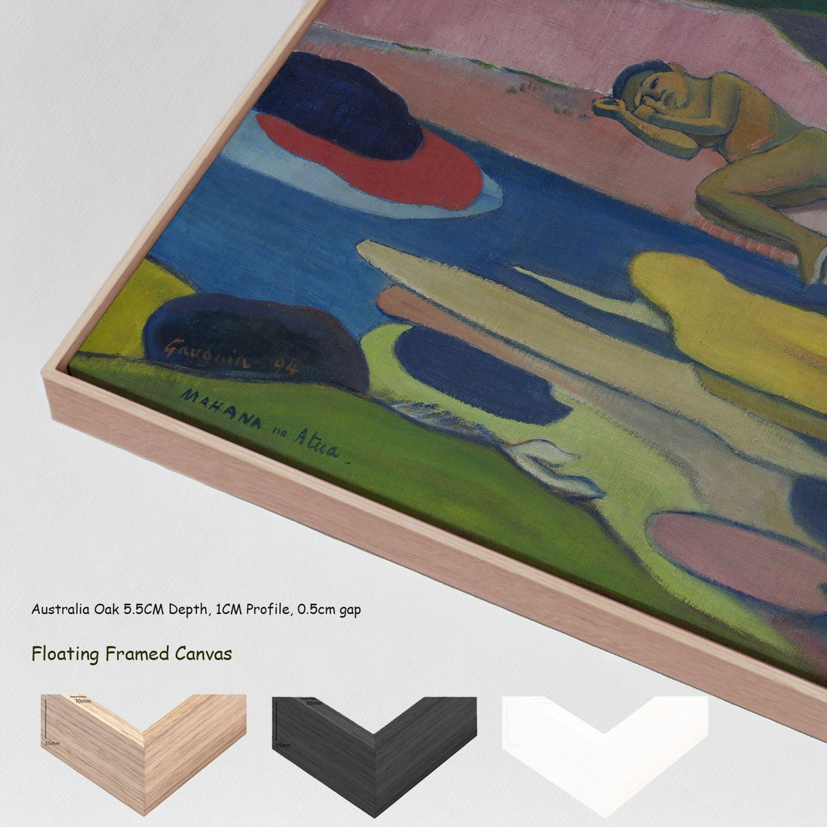 Mahana no atua by Paul Gauguin in a floating frame, large pink and blue Symbolist canvas print
