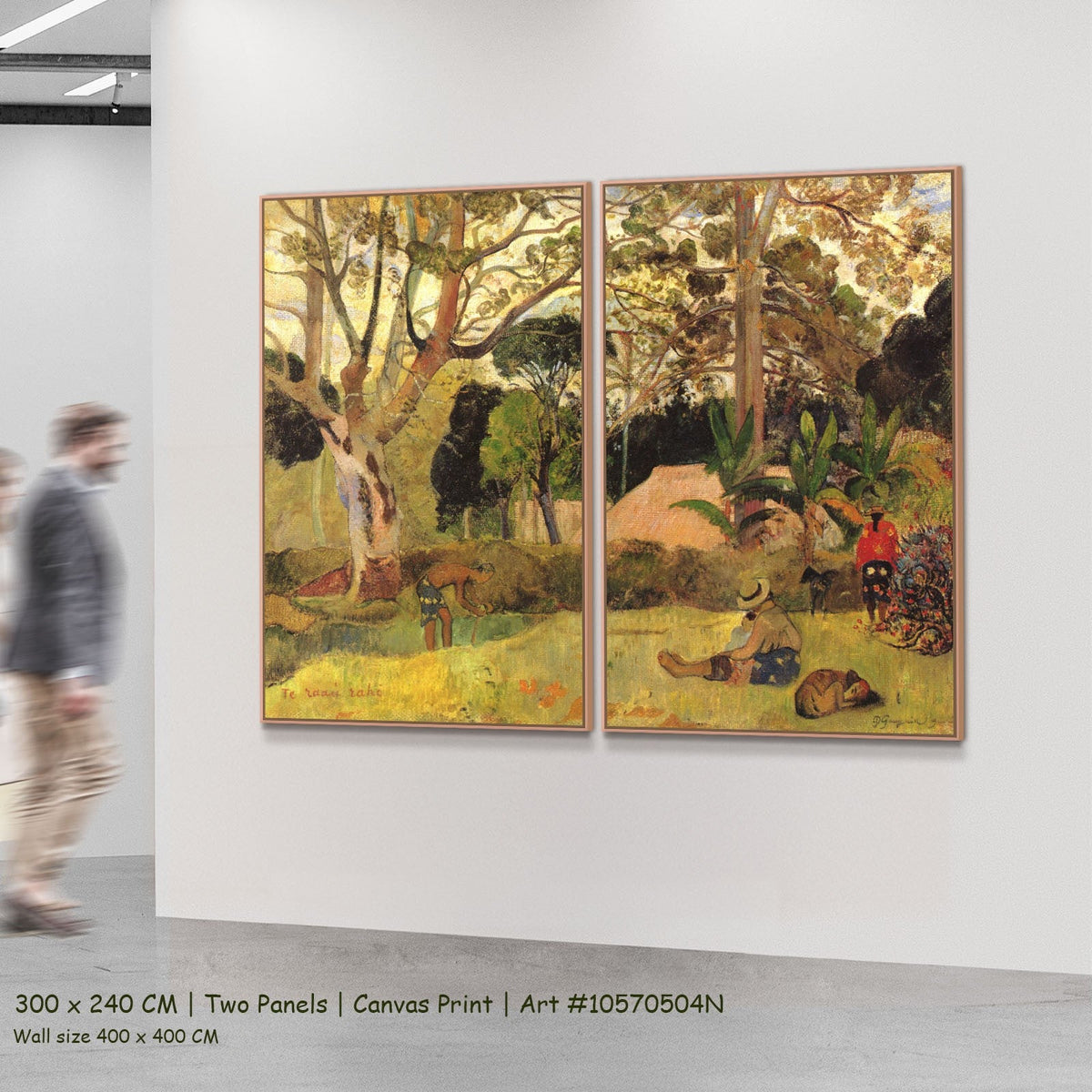 Te raau rahi by Paul Gauguin as a large two-panel yellow and green Symbolist canvas set