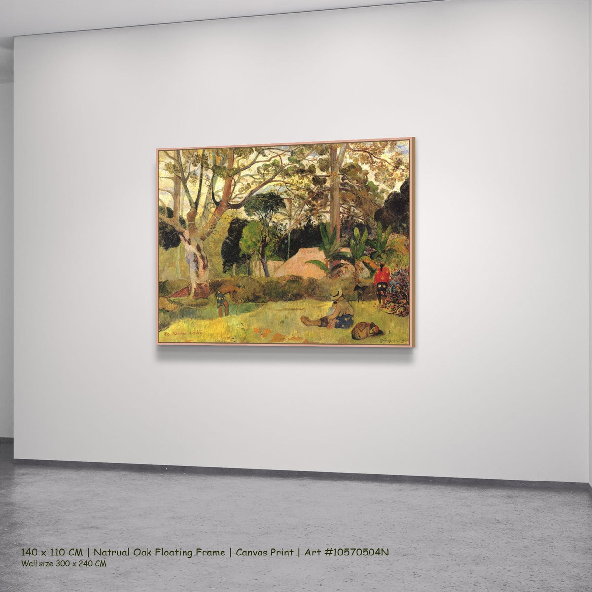 Te raau rahi by Paul Gauguin in a natural oak floating frame, large yellow and green Symbolist canvas