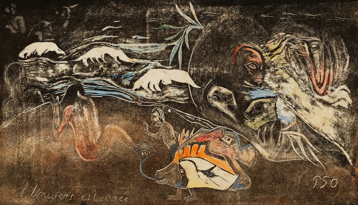 Large brown and black Symbolist canvas print of L’univers est créé, from the Noa by Paul Gauguin