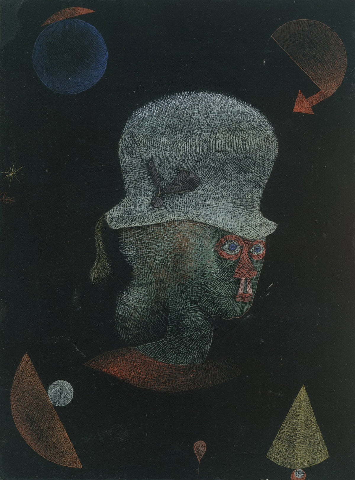 Large green and black Abstract canvas print of Astrological Fantasy Portrait by Paul Klee
