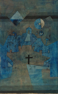 Large blue and green Modern Abstract canvas print of Dune Cemetery by Paul Klee