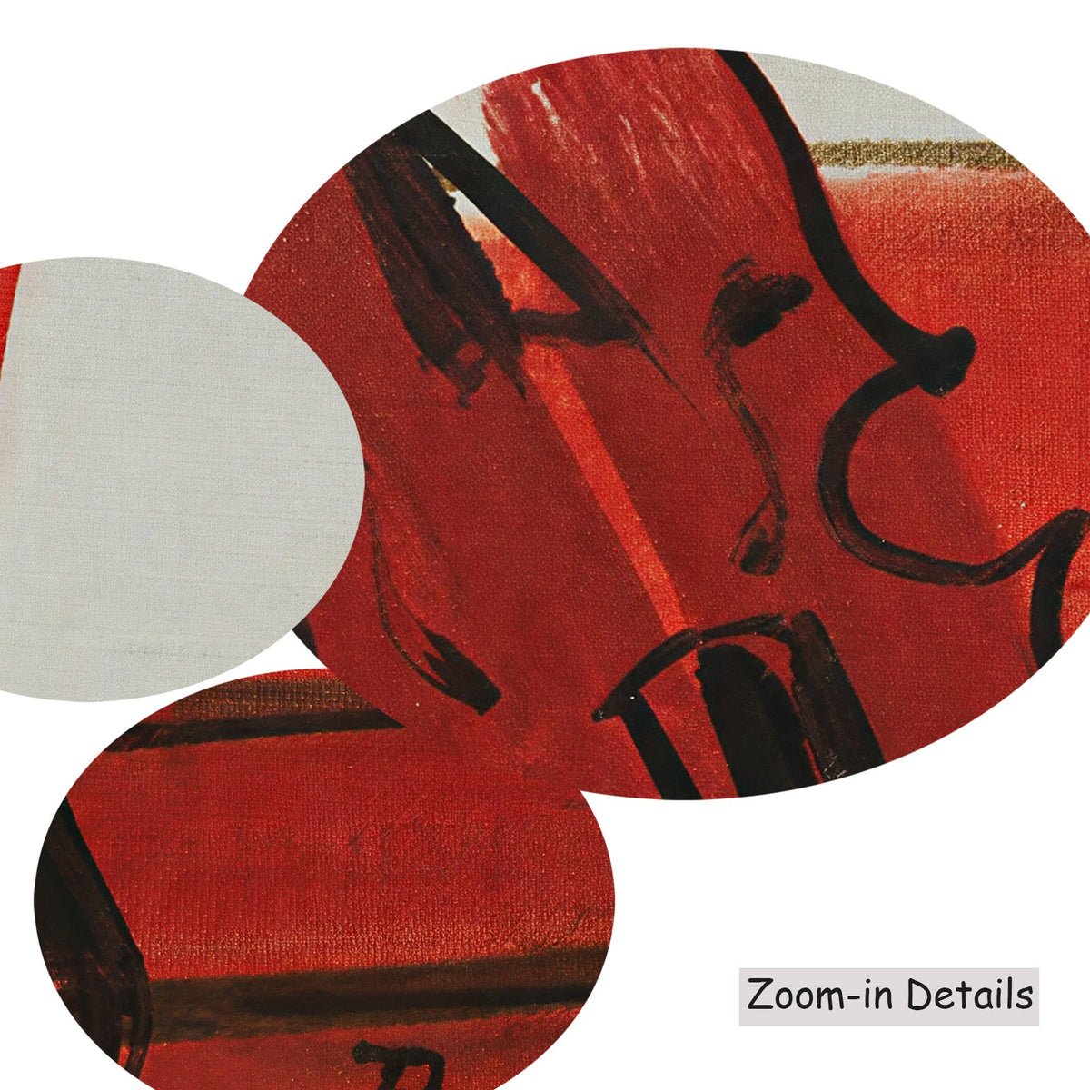 Close-up detail of the brushwork on Le Violon rouge, a large red and white Fauvist canvas by Raoul Dufy