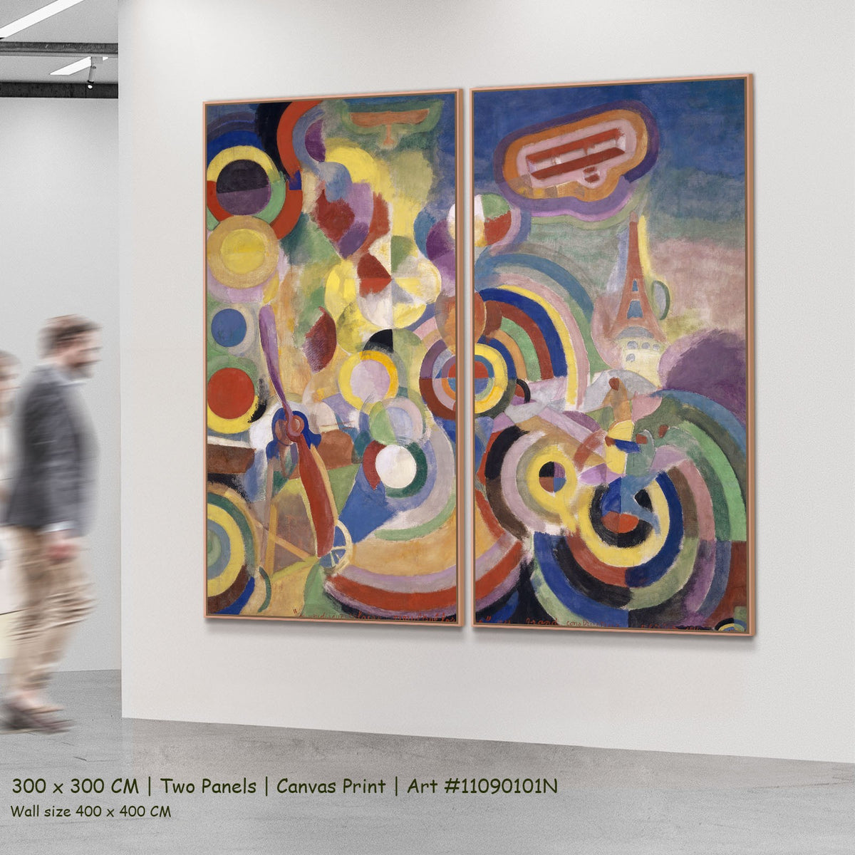 Hommage to Blériot by Robert Delaunay as a large two-panel yellow and green Cubist Abstract canvas set