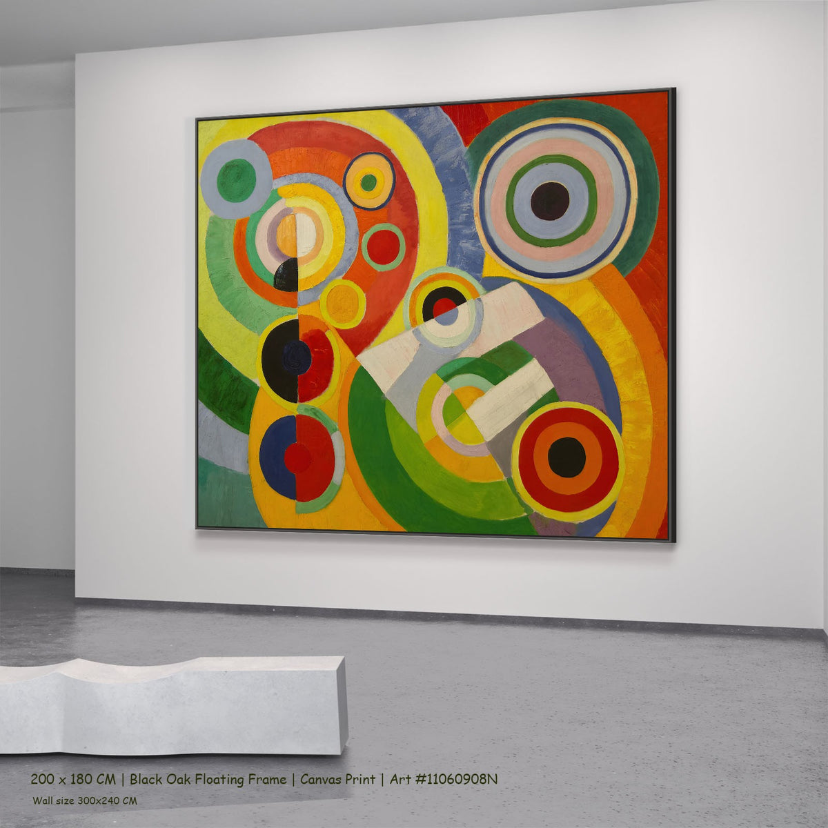 Rhythm, Joie de vivre by Robert Delaunay in a black oak floating frame, large red and yellow Geometric Abstract canvas