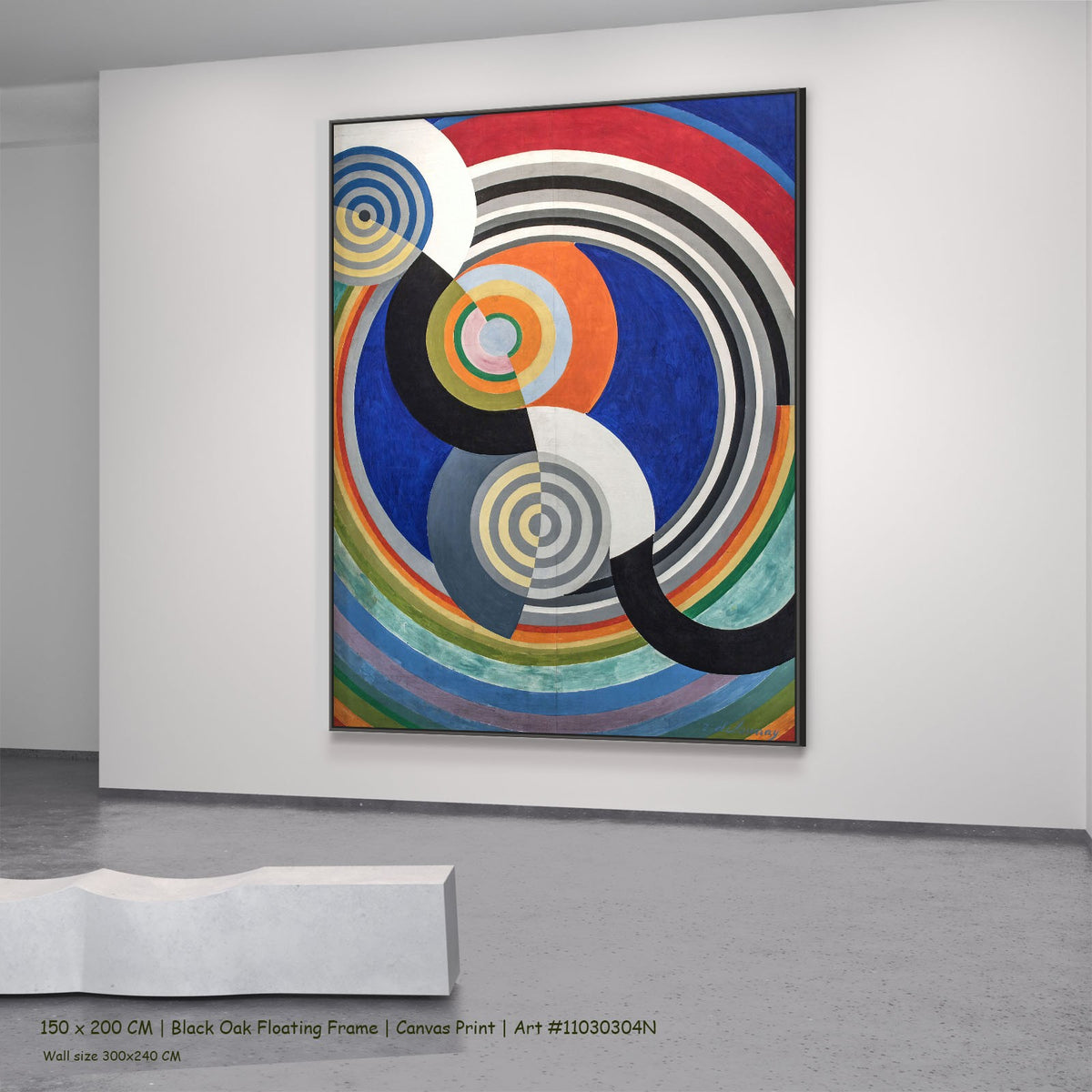 Rythme n°2, décoration pour le salon by Robert Delaunay in a black oak floating frame, large blue and orange Abstract canvas