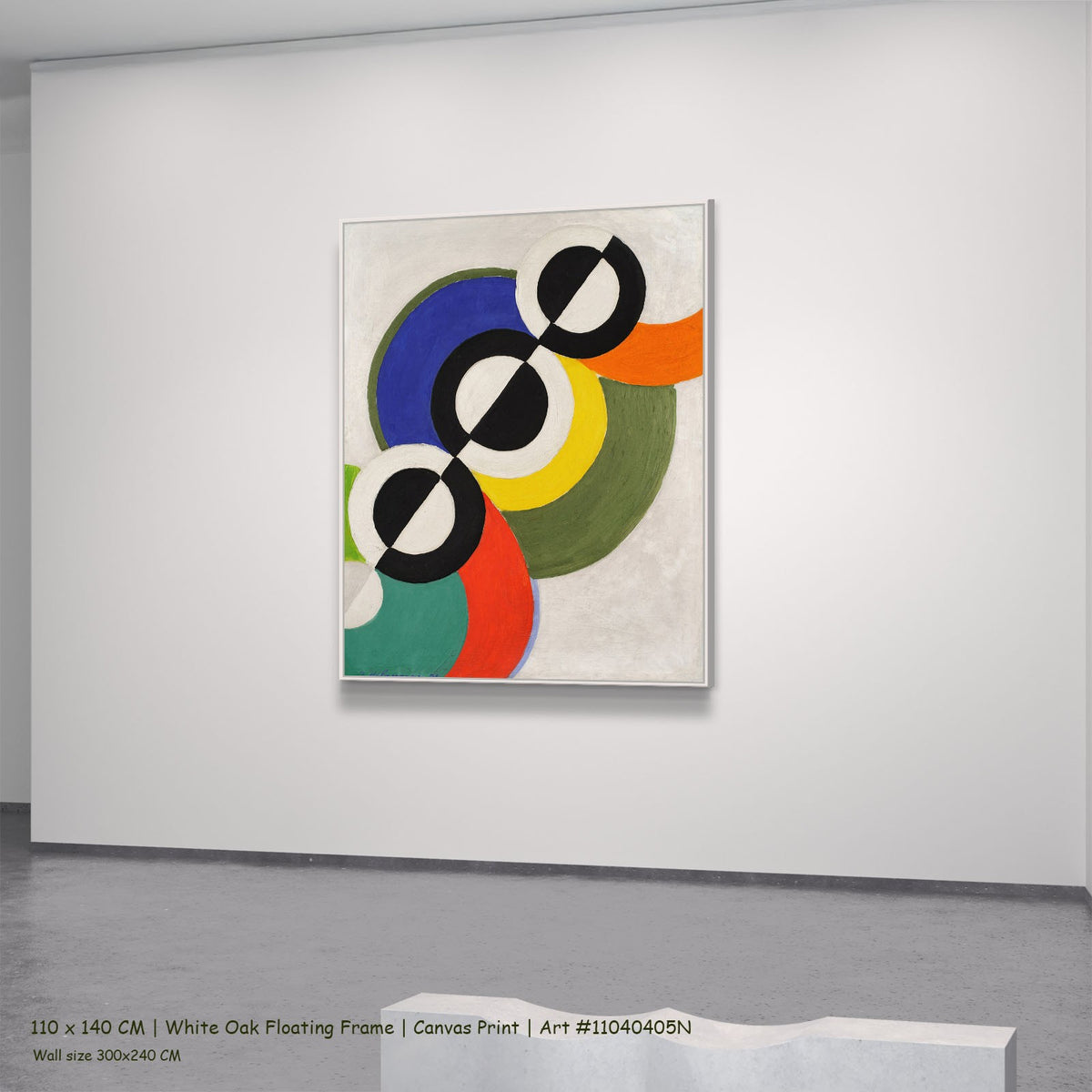 Rythme by Robert Delaunay in a white oak floating frame, large olive and black Geometric Abstract canvas