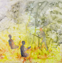 Between the Old and New — yellow white grey Extra Large Abstract Landscape canvas wall art by Summer Jiang