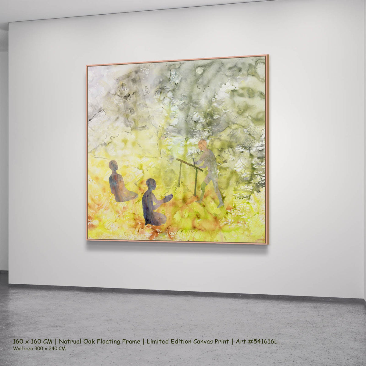 Summer Jiang — Between the Old and New Abstract canvas wall art in a natural oak floating frame, 160 × 160 cm
